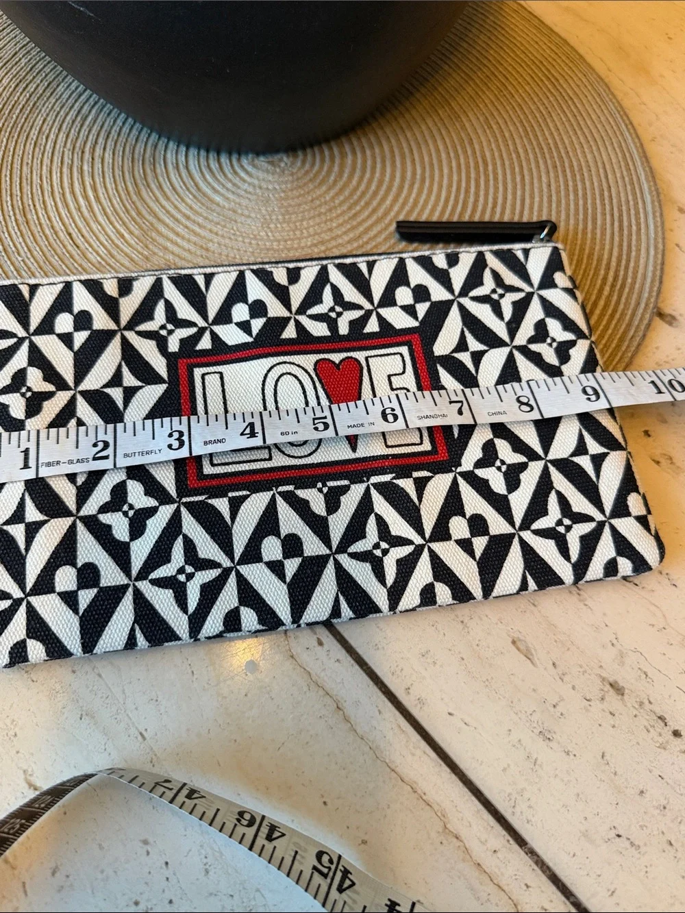 Brighton LOVE Pattern Black & White Canvas Double Sided Cosmetic/Travel Pouch